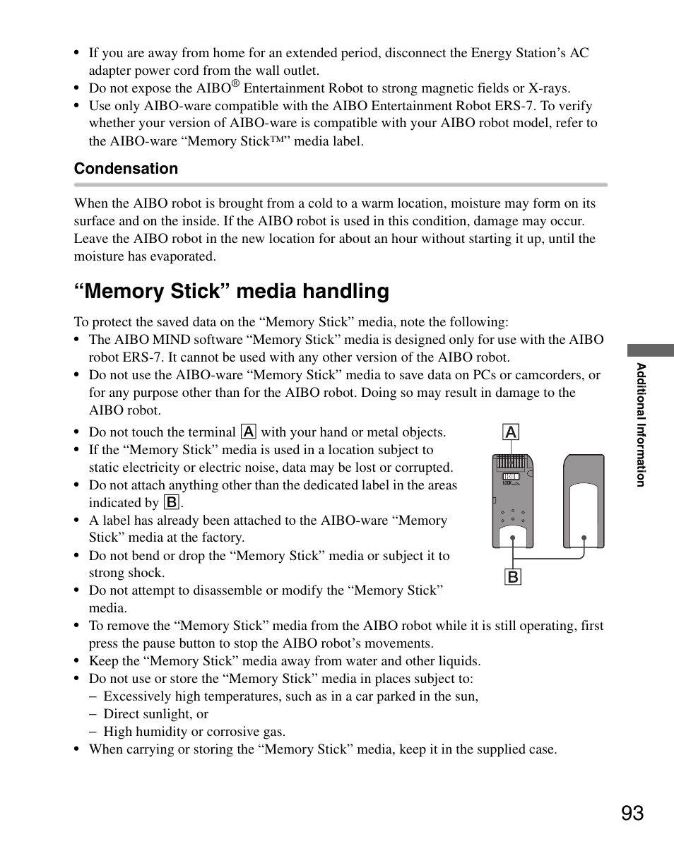 Memory stick” media handling | Sony ERS-7 User Manual | Page 93 / 120