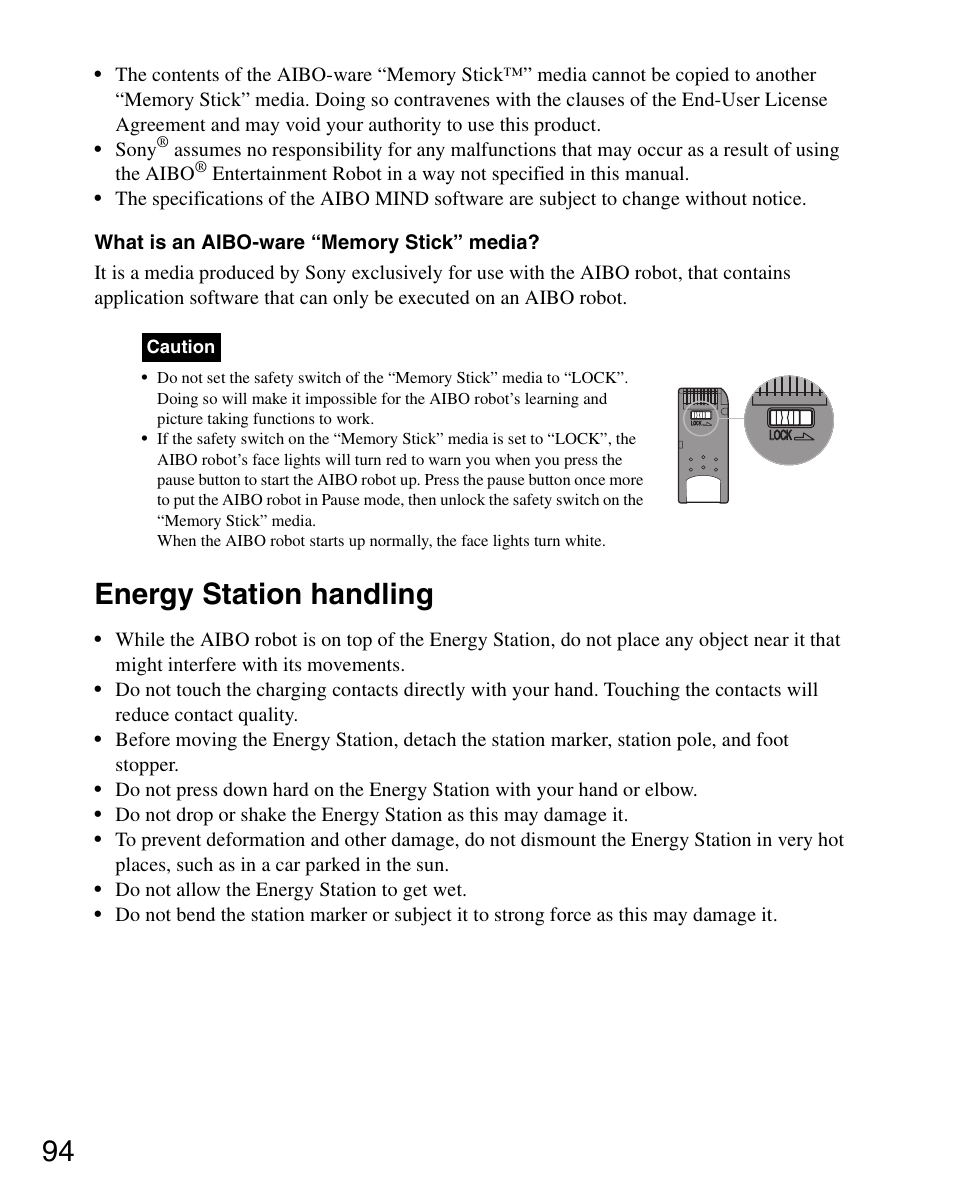 Energy station handling | Sony ERS-7 User Manual | Page 94 / 120