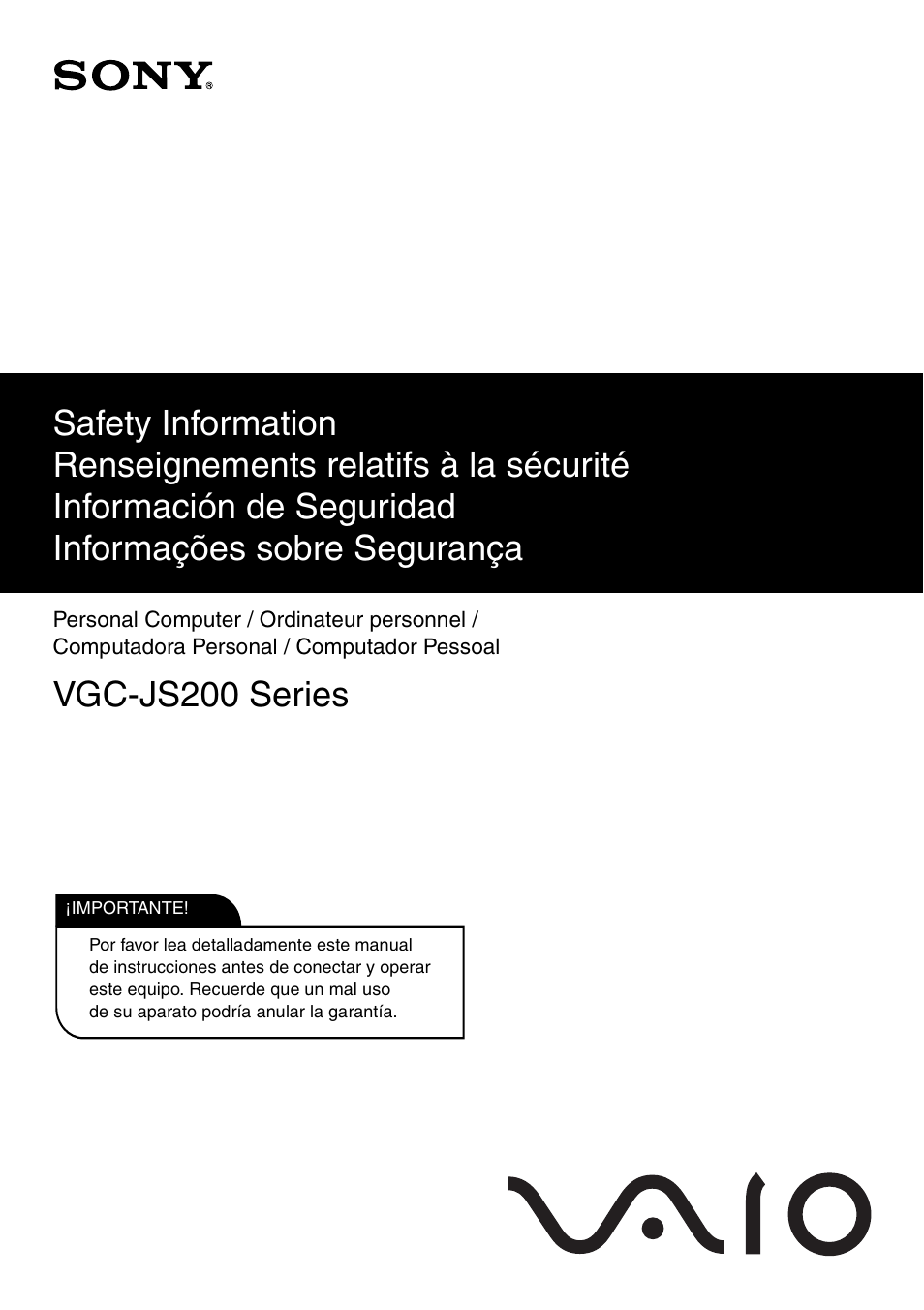 Sony VGC-JS250J User Manual | 24 pages