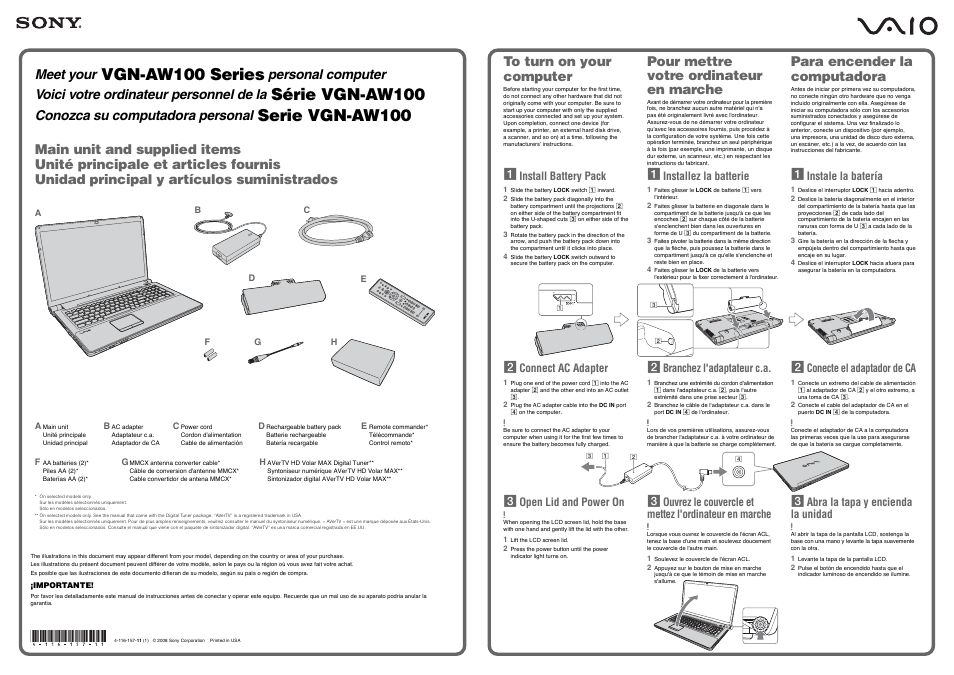 Sony VGN-AW190Y User Manual | 2 pages
