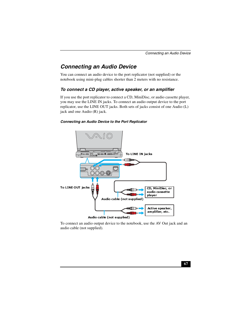 Connecting an audio device | Sony PCG-GRX510P User Manual | Page 67 / 160