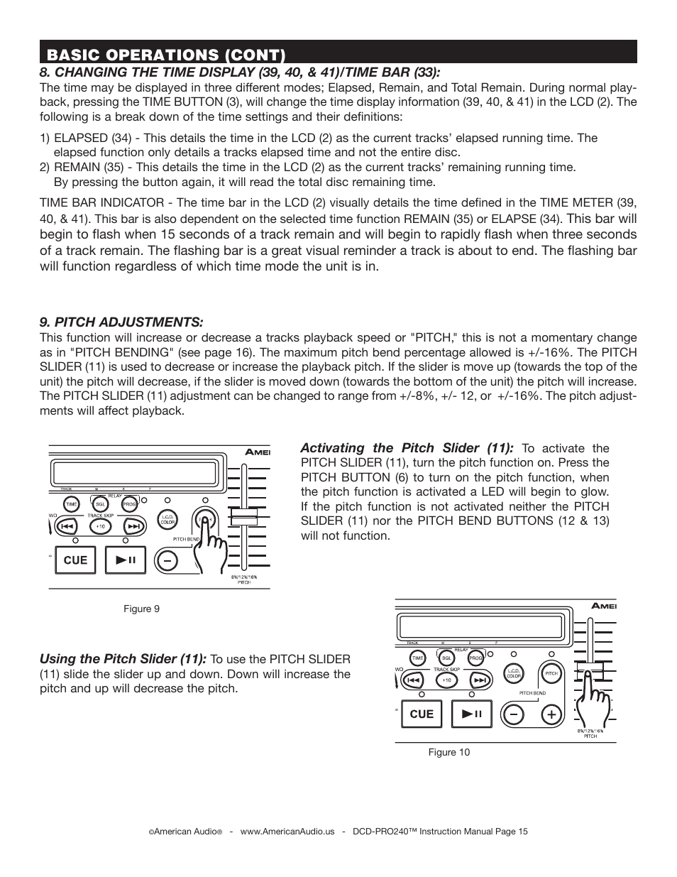Basic operations (cont) | American Audio DCD-PRO240 User Manual | Page 15 / 22
