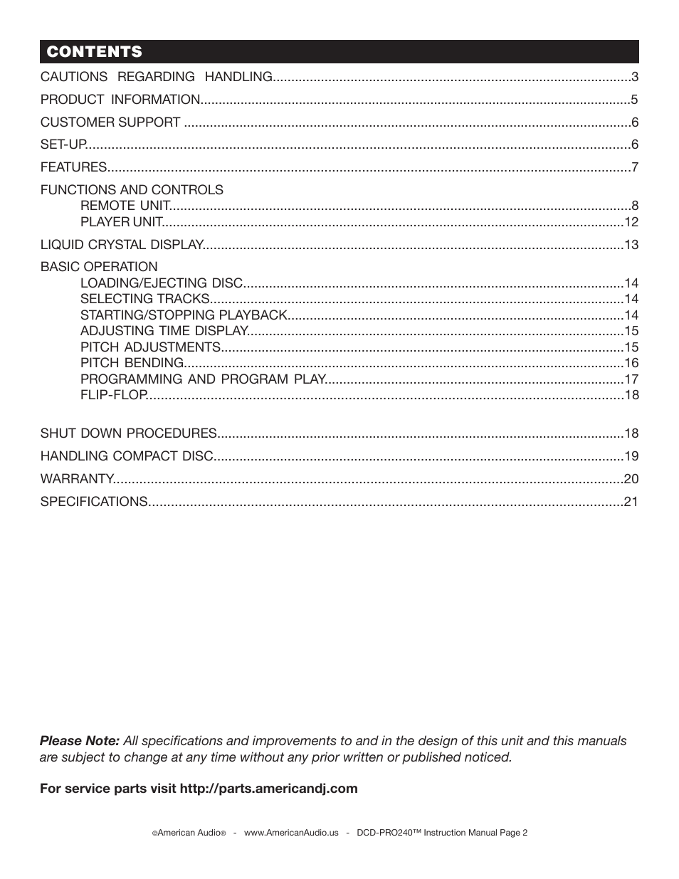American Audio DCD-PRO240 User Manual | Page 2 / 22