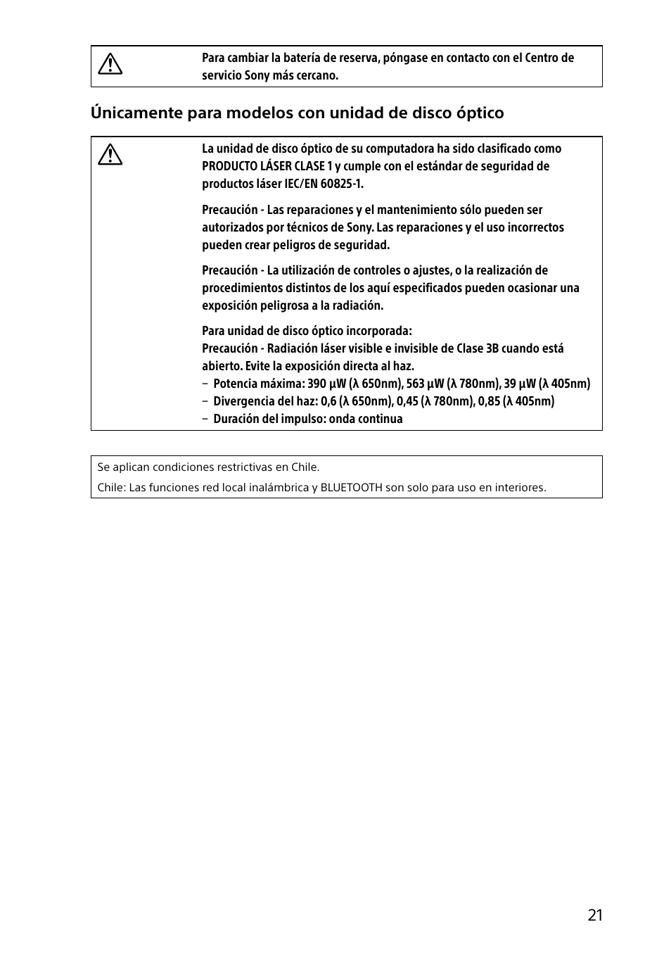 Únicamente para modelos con unidad de disco óptico | Sony SVT131390X User Manual | Page 21 / 32