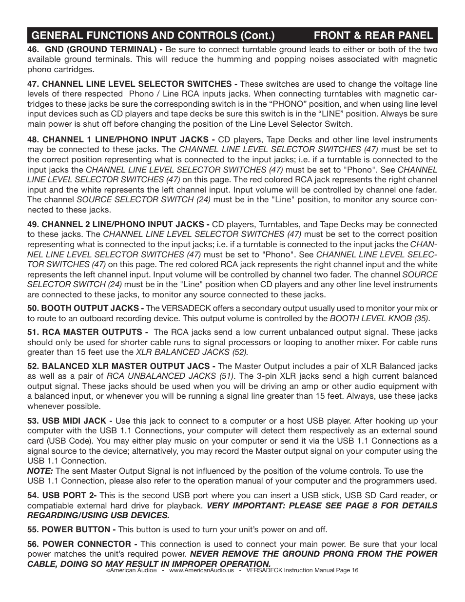 American Audio Versadeck User Manual | Page 16 / 48