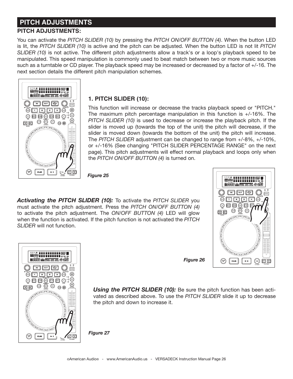 Pitch adjustments | American Audio Versadeck User Manual | Page 26 / 48