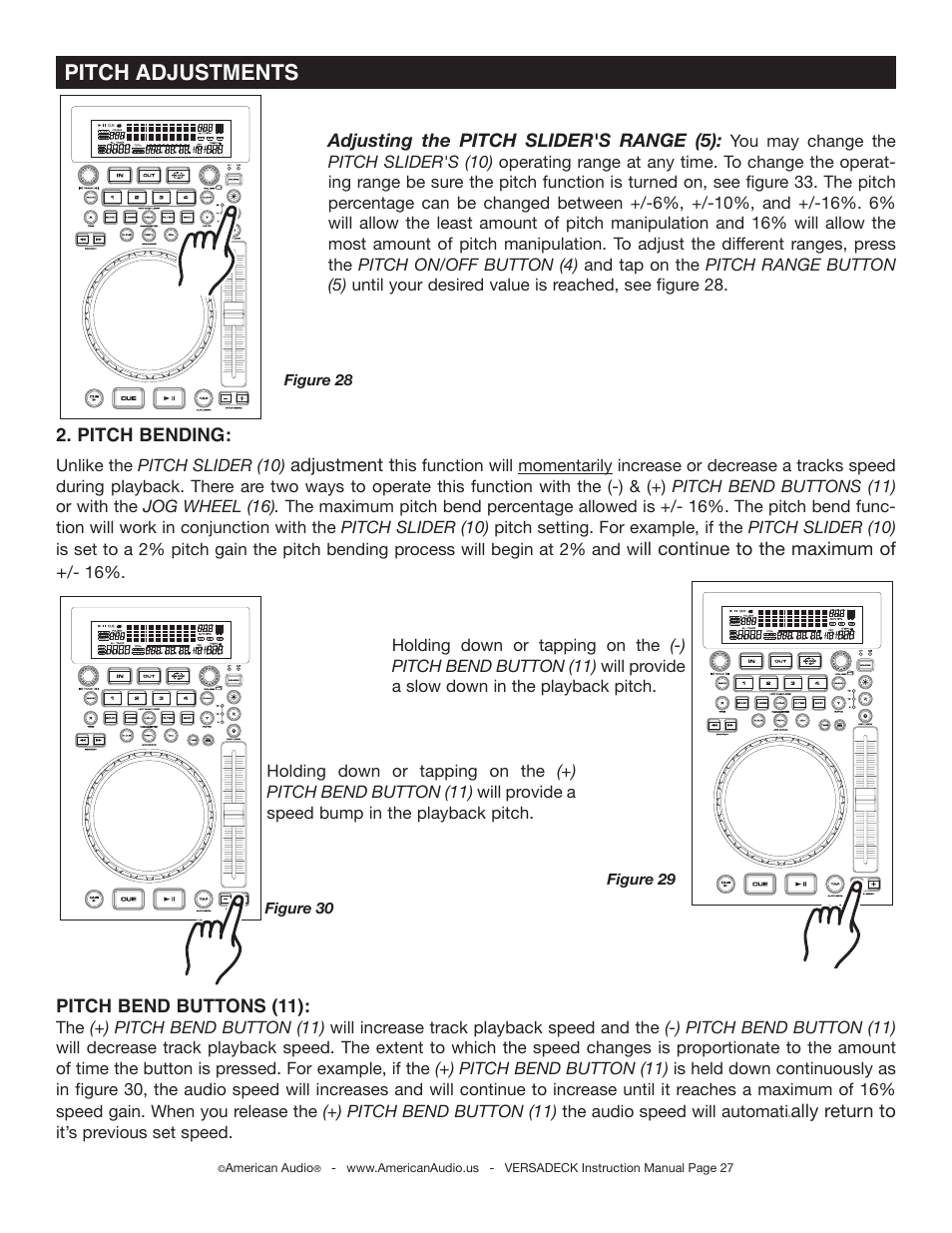 Pitch adjustments | American Audio Versadeck User Manual | Page 27 / 48