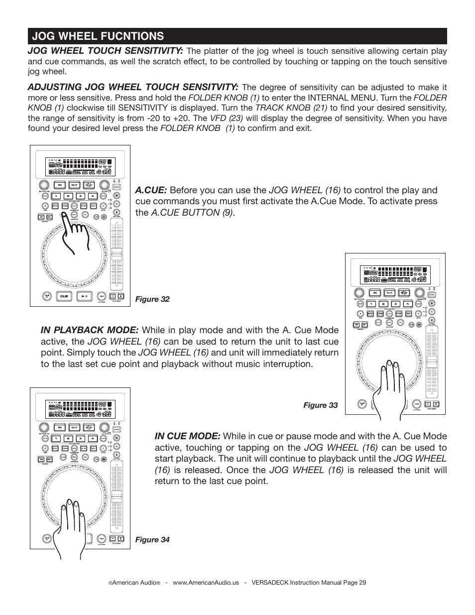 Jog wheel fucntions | American Audio Versadeck User Manual | Page 29 / 48