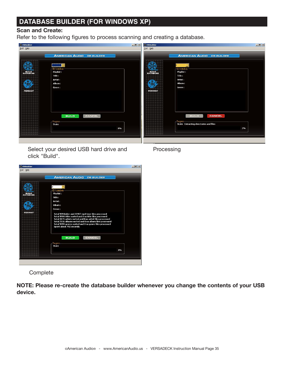 Database builder (for windows xp) | American Audio Versadeck User Manual | Page 35 / 48