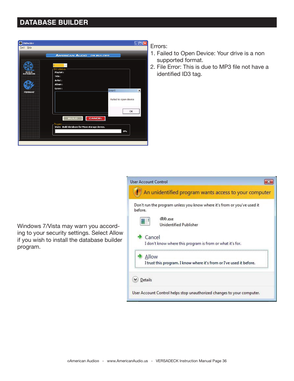 Database builder | American Audio Versadeck User Manual | Page 36 / 48