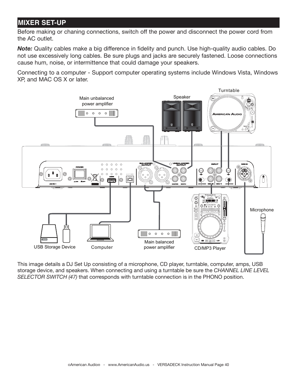 Mixer set-up | American Audio Versadeck User Manual | Page 40 / 48