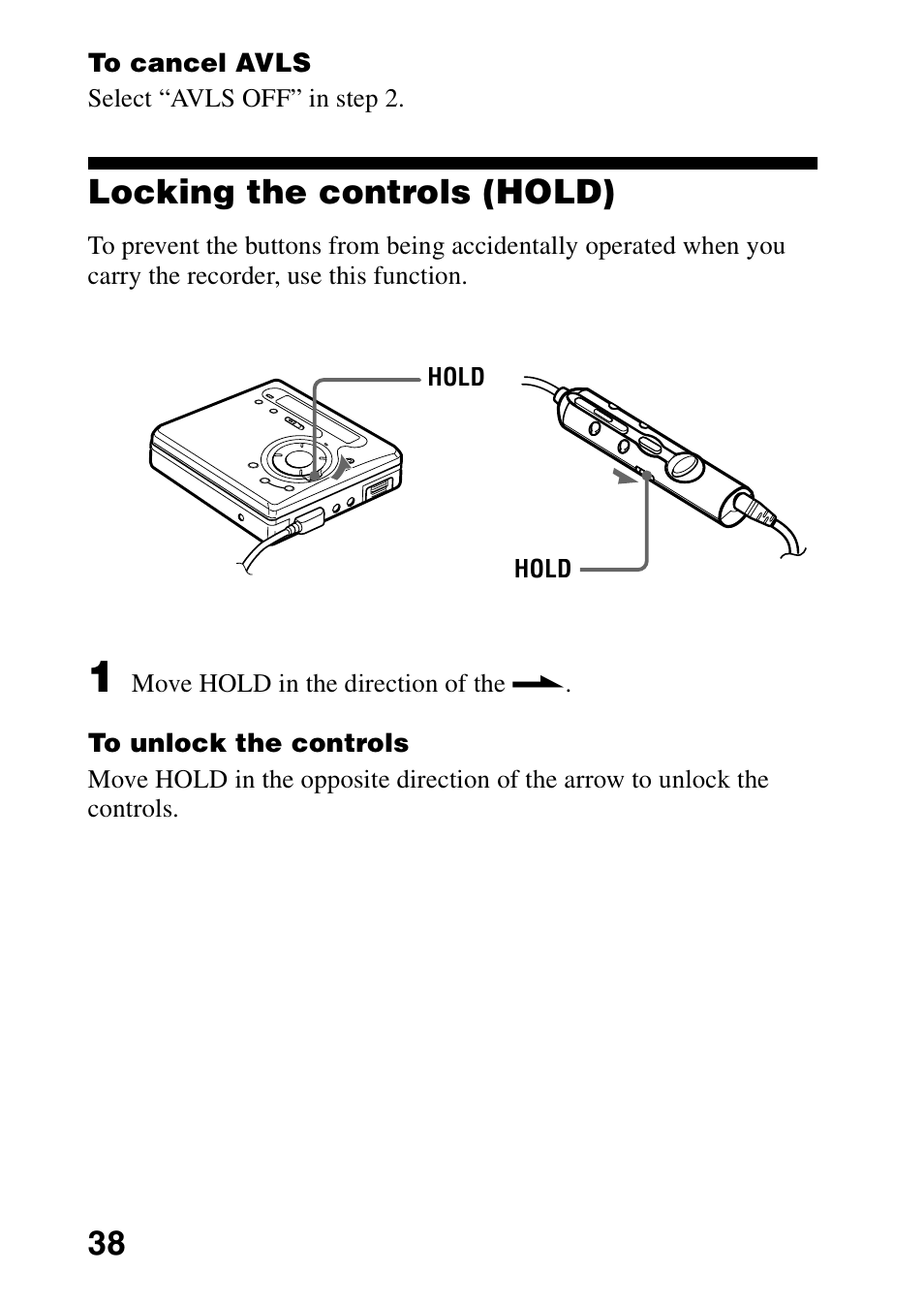 Locking the controls (hold) | Sony MZ-R700 User Manual | Page 38 / 68