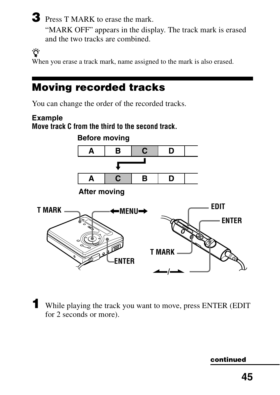 Moving recorded tracks | Sony MZ-R700 User Manual | Page 45 / 68