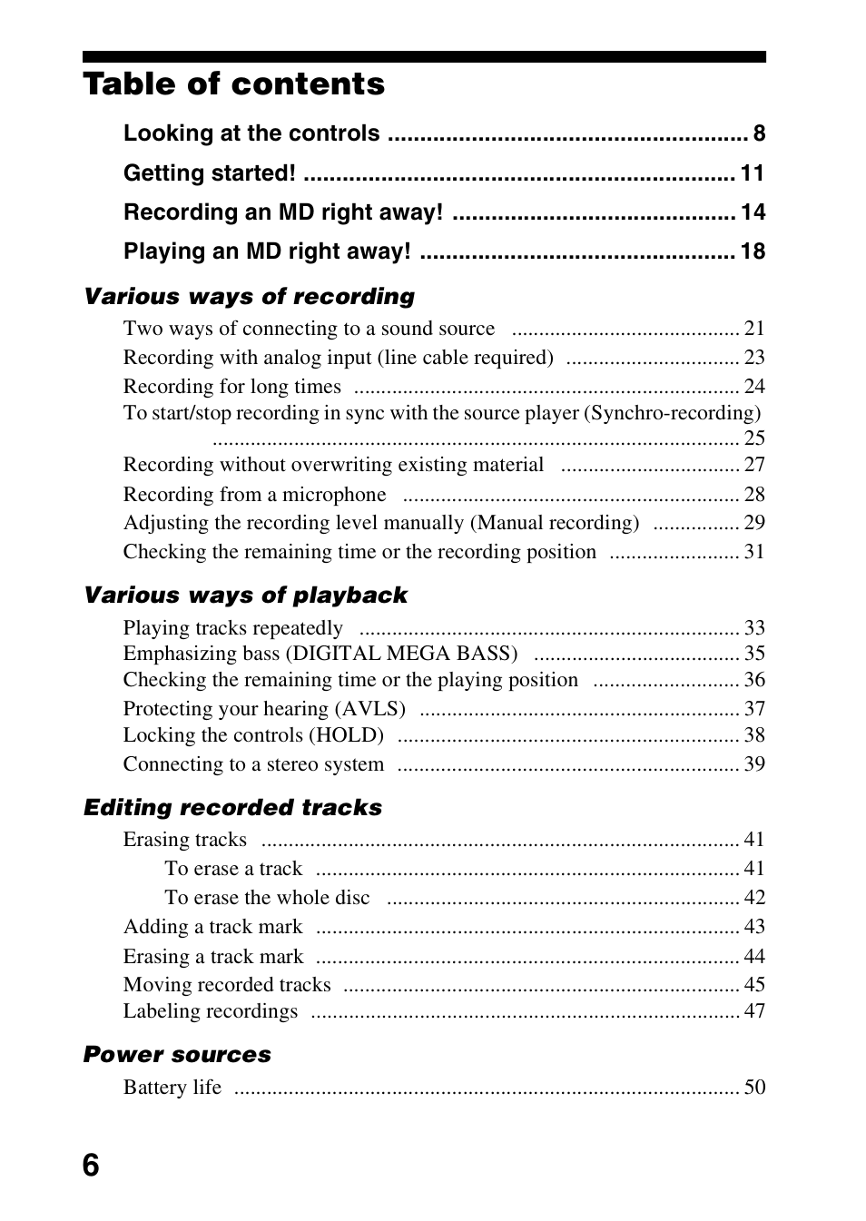Sony MZ-R700 User Manual | Page 6 / 68