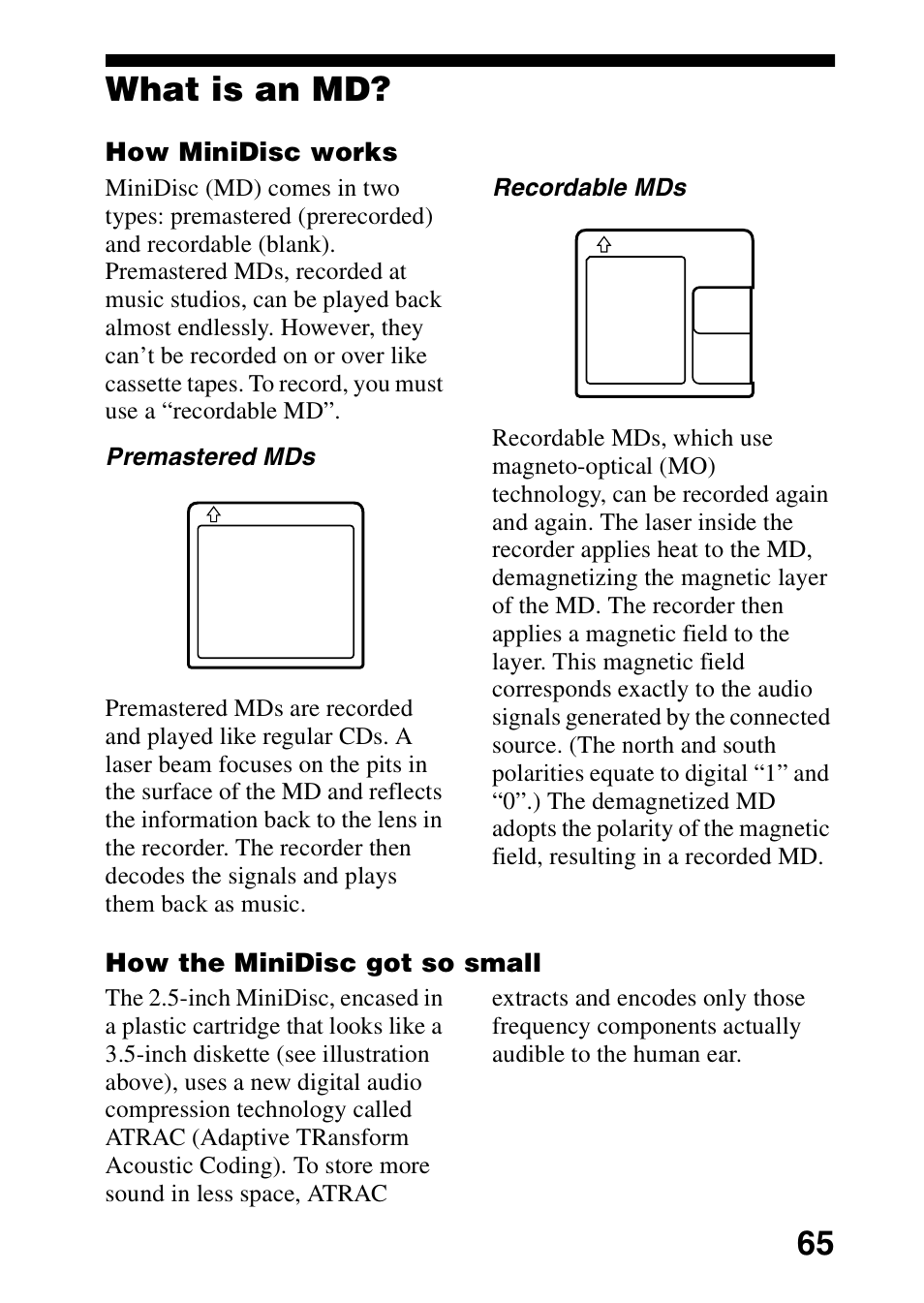 What is an md, 65 what is an md | Sony MZ-R700 User Manual | Page 65 / 68