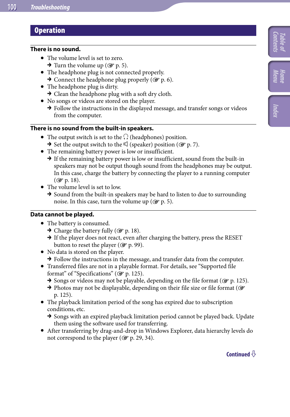 Operation | Sony NWZ-S544 User Manual | Page 100 / 134