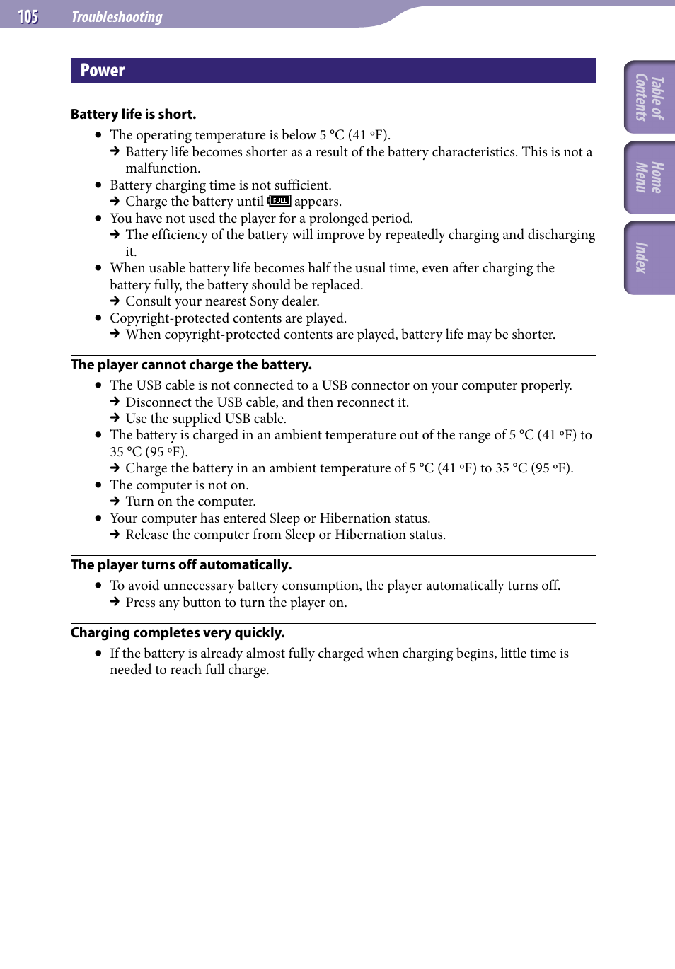 Power | Sony NWZ-S544 User Manual | Page 105 / 134