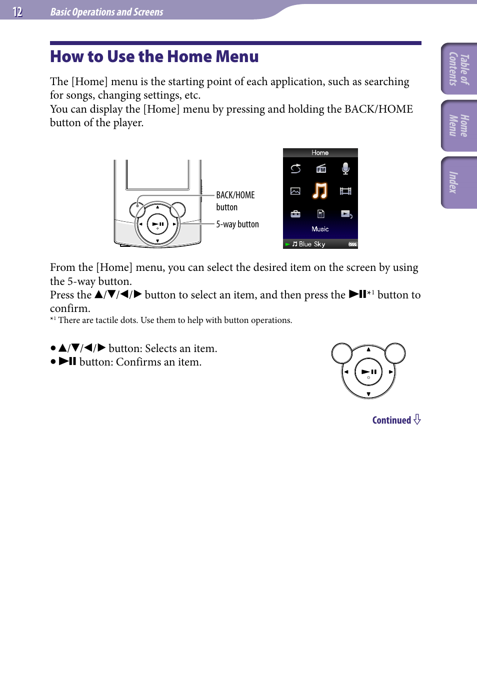 How to use the home menu | Sony NWZ-S544 User Manual | Page 12 / 134