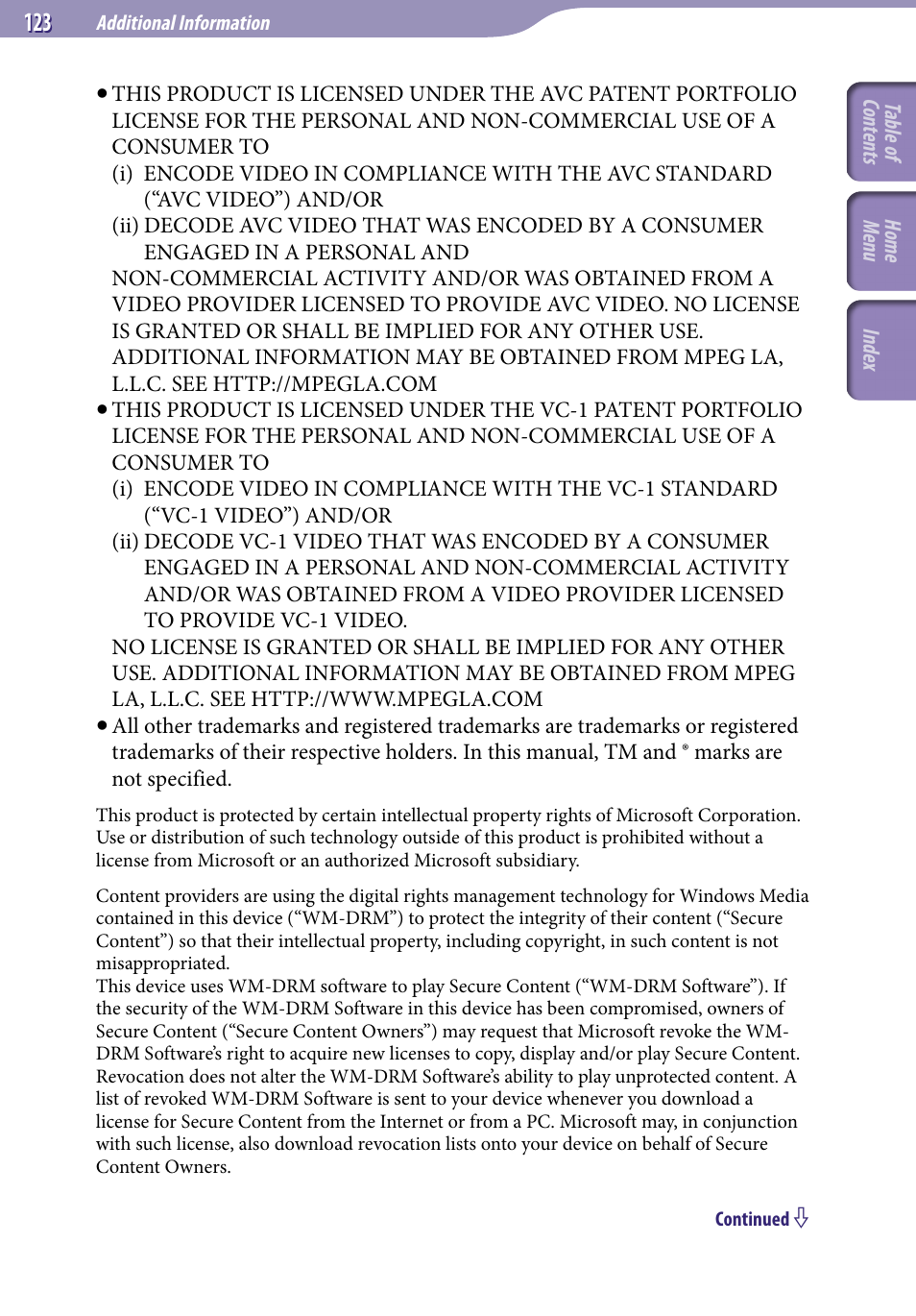 Sony NWZ-S544 User Manual | Page 123 / 134