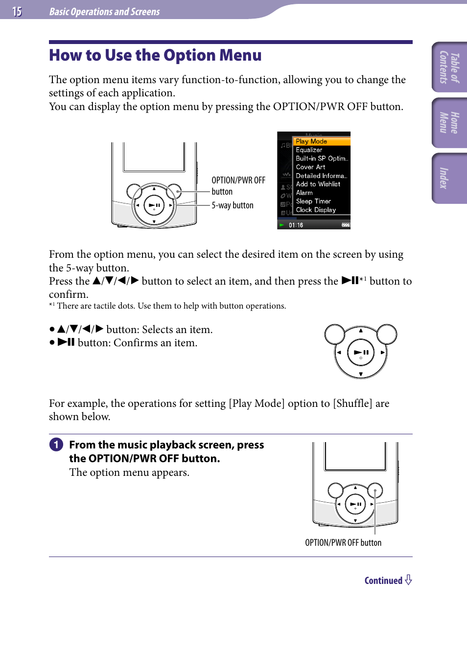 How to use the option menu | Sony NWZ-S544 User Manual | Page 15 / 134