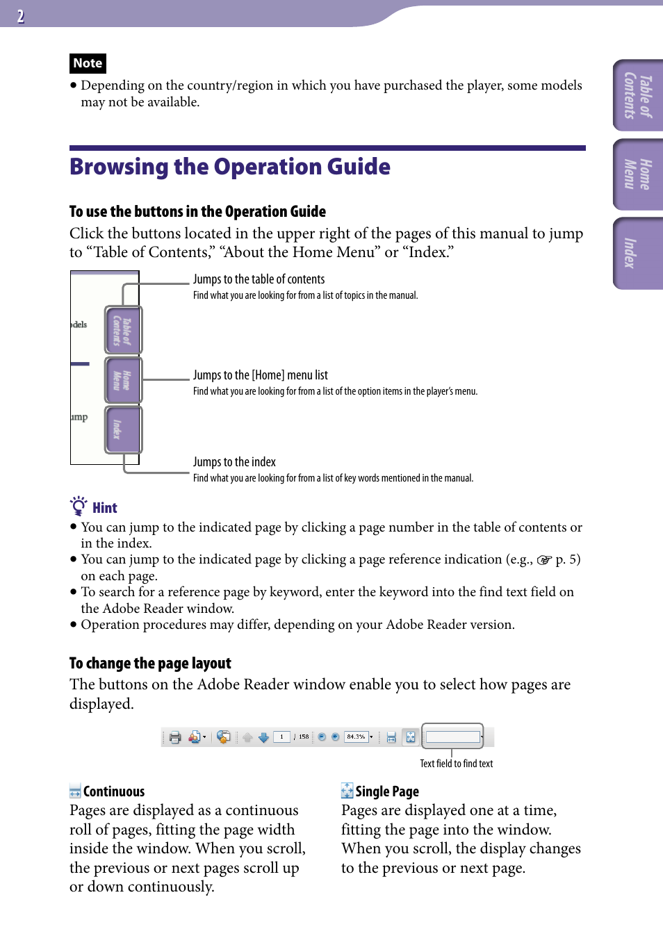 Browsing the operation guide | Sony NWZ-S544 User Manual | Page 2 / 134