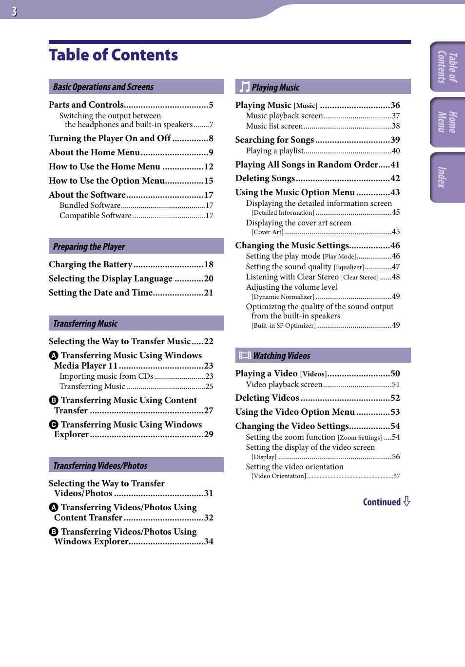 Sony NWZ-S544 User Manual | Page 3 / 134