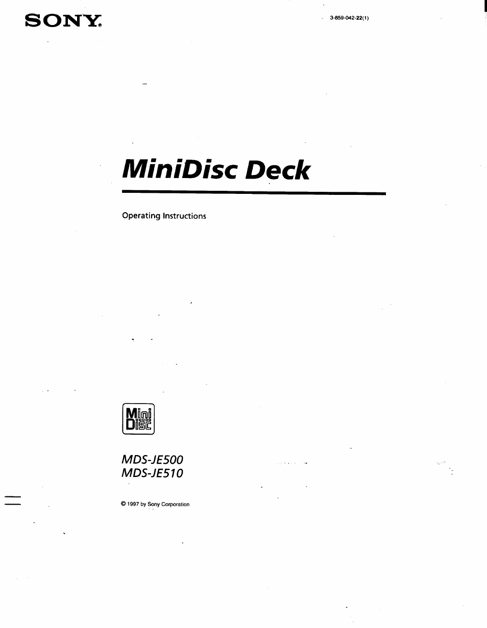 Sony MDS-JE510 User Manual | 37 pages