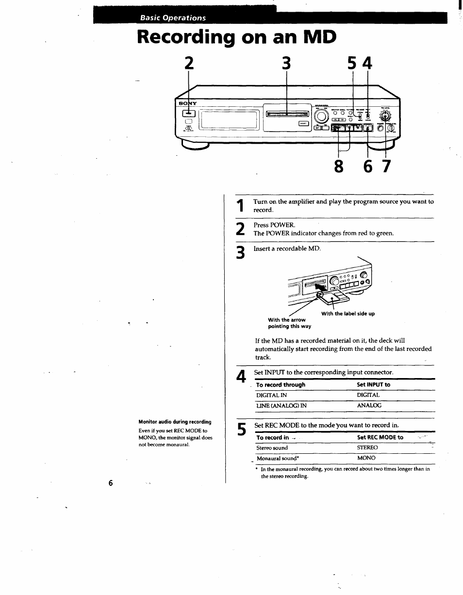 Recording on an md | Sony MDS-JE510 User Manual | Page 6 / 37