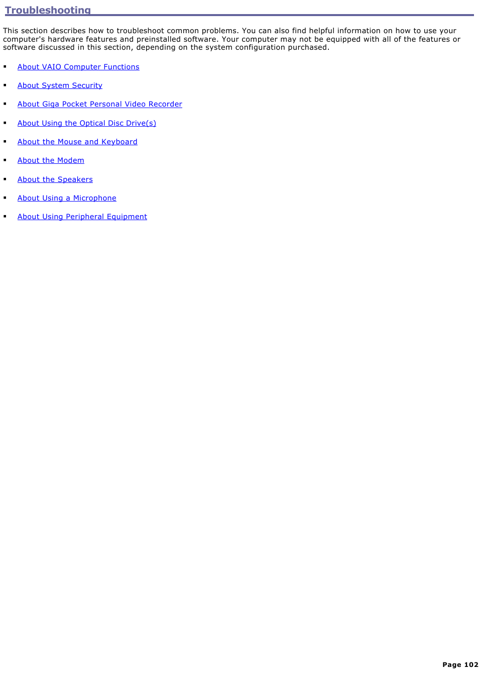 Troubleshooting | Sony PCV-RS600CG User Manual | Page 102 / 182