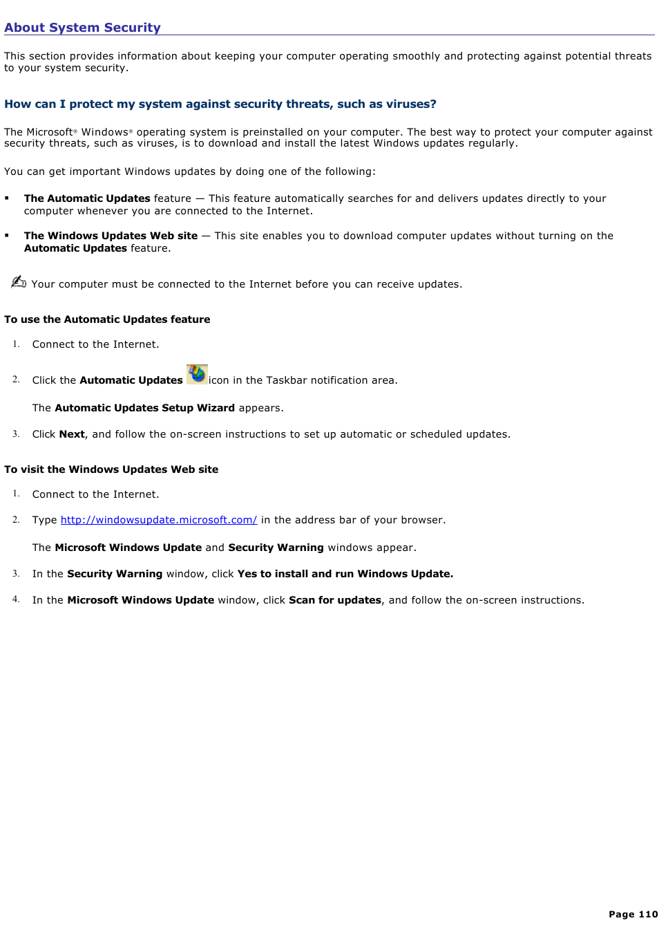 About system security | Sony PCV-RS600CG User Manual | Page 110 / 182