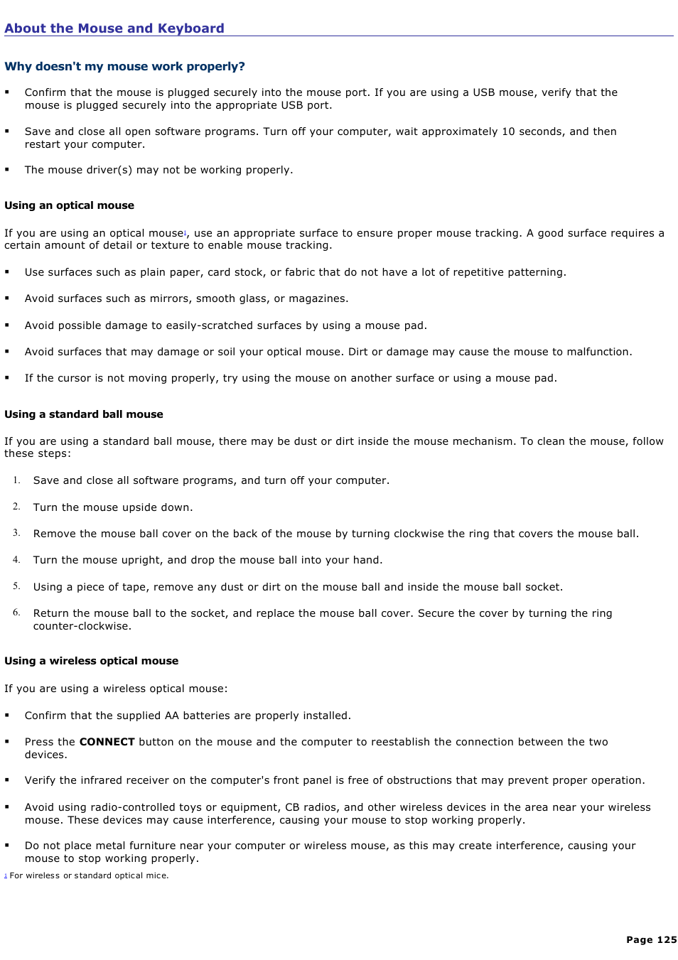 About the mouse and keyboard | Sony PCV-RS600CG User Manual | Page 125 / 182