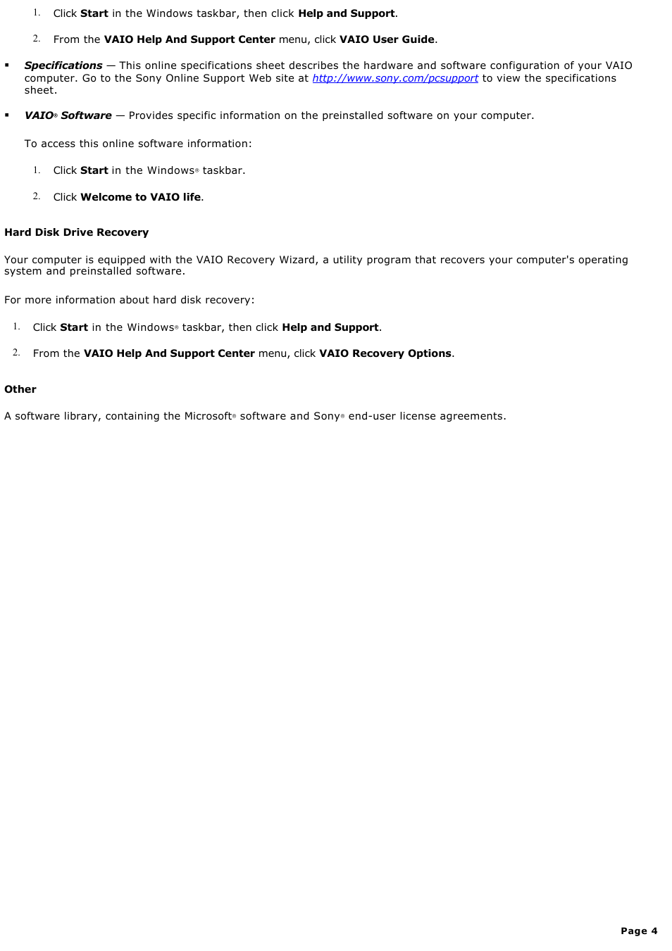 Sony PCV-RS600CG User Manual | Page 4 / 182