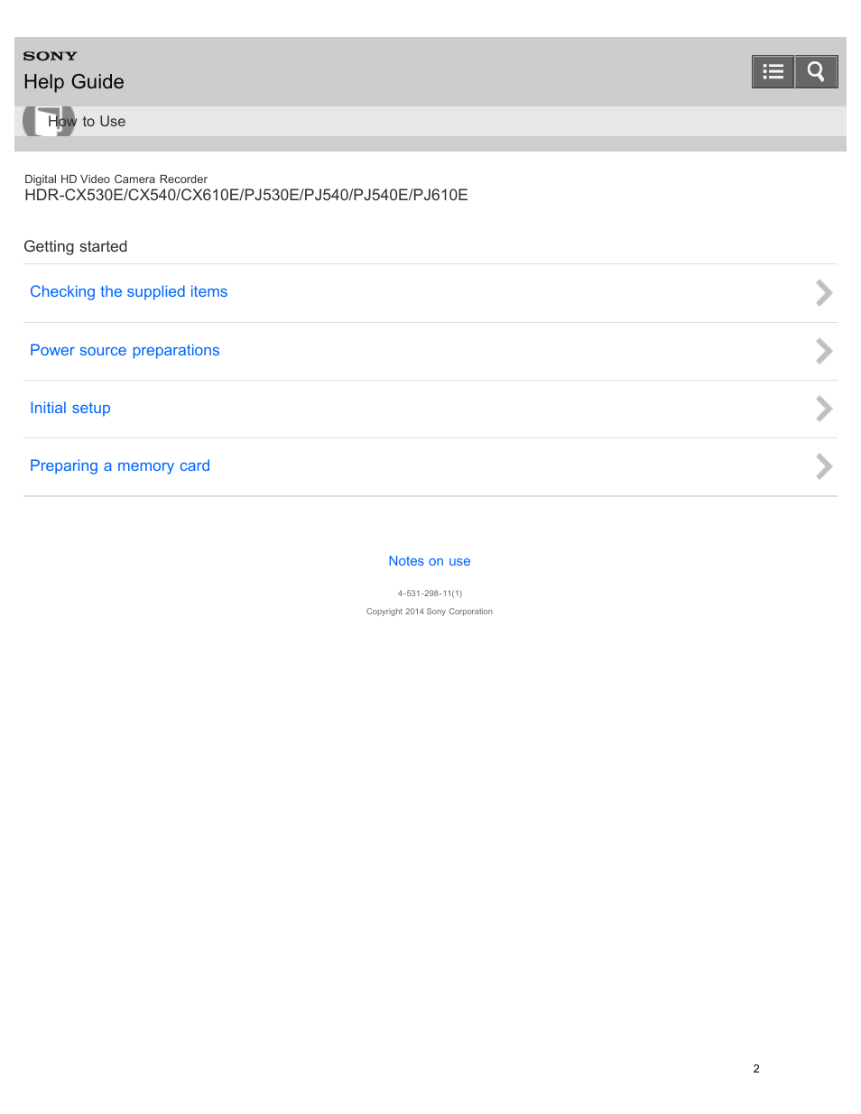Getting started, Help guide | Sony HDR-PJ540 User Manual | Page 13 / 394