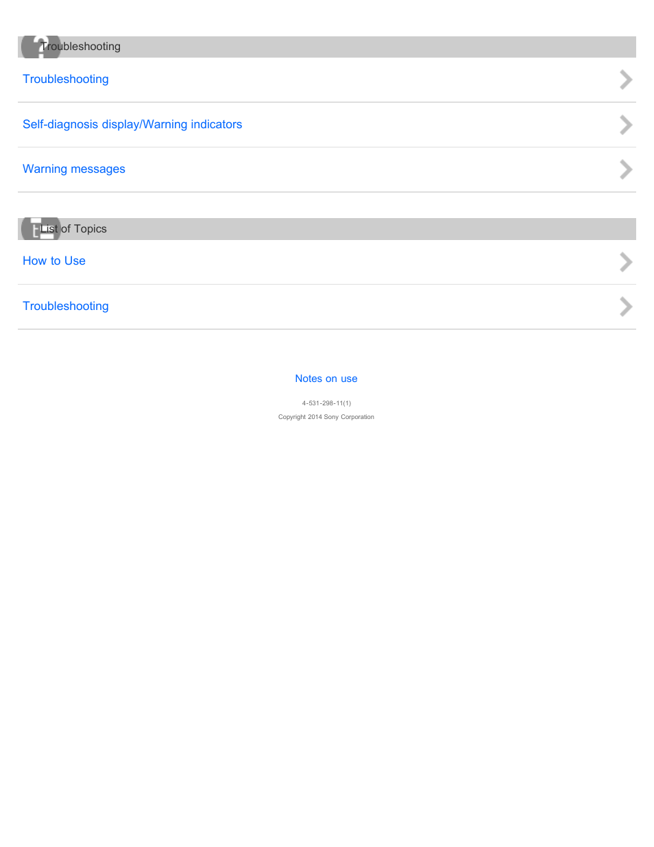 Troubleshooting, List of topics, How to use | Sony HDR-PJ540 User Manual | Page 2 / 394