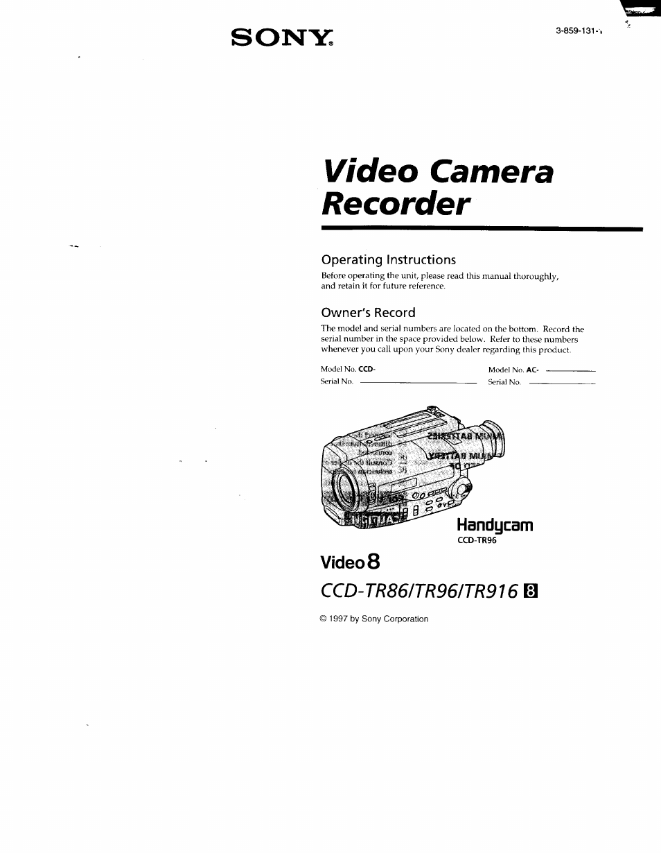 Sony CCD-TR916 User Manual | 71 pages