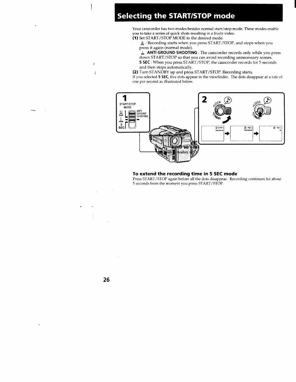 Selecting the start/stop mode | Sony CCD-TR916 User Manual | Page 26 / 71
