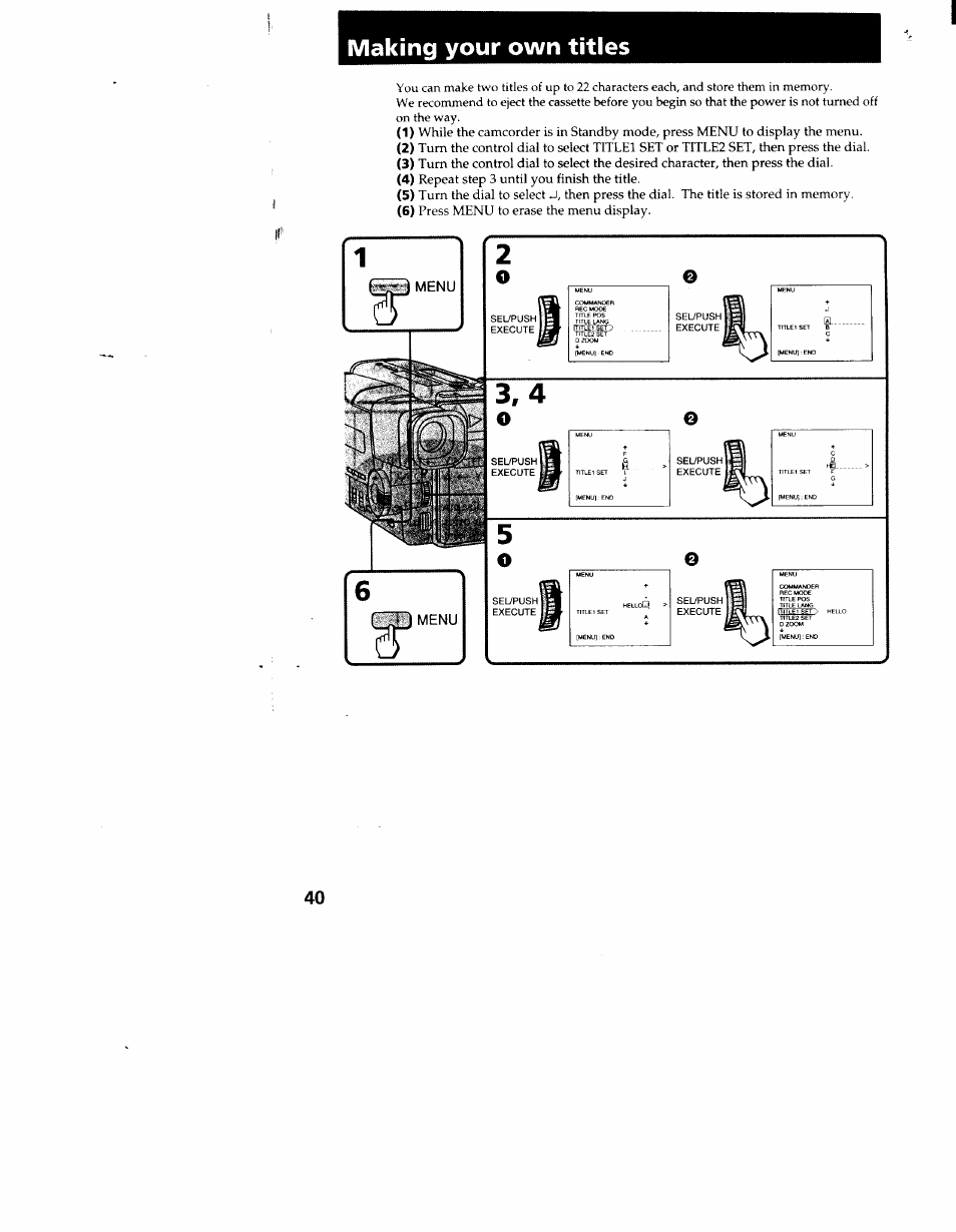Making your own titles, Vlaking your own titles | Sony CCD-TR916 User Manual | Page 40 / 71