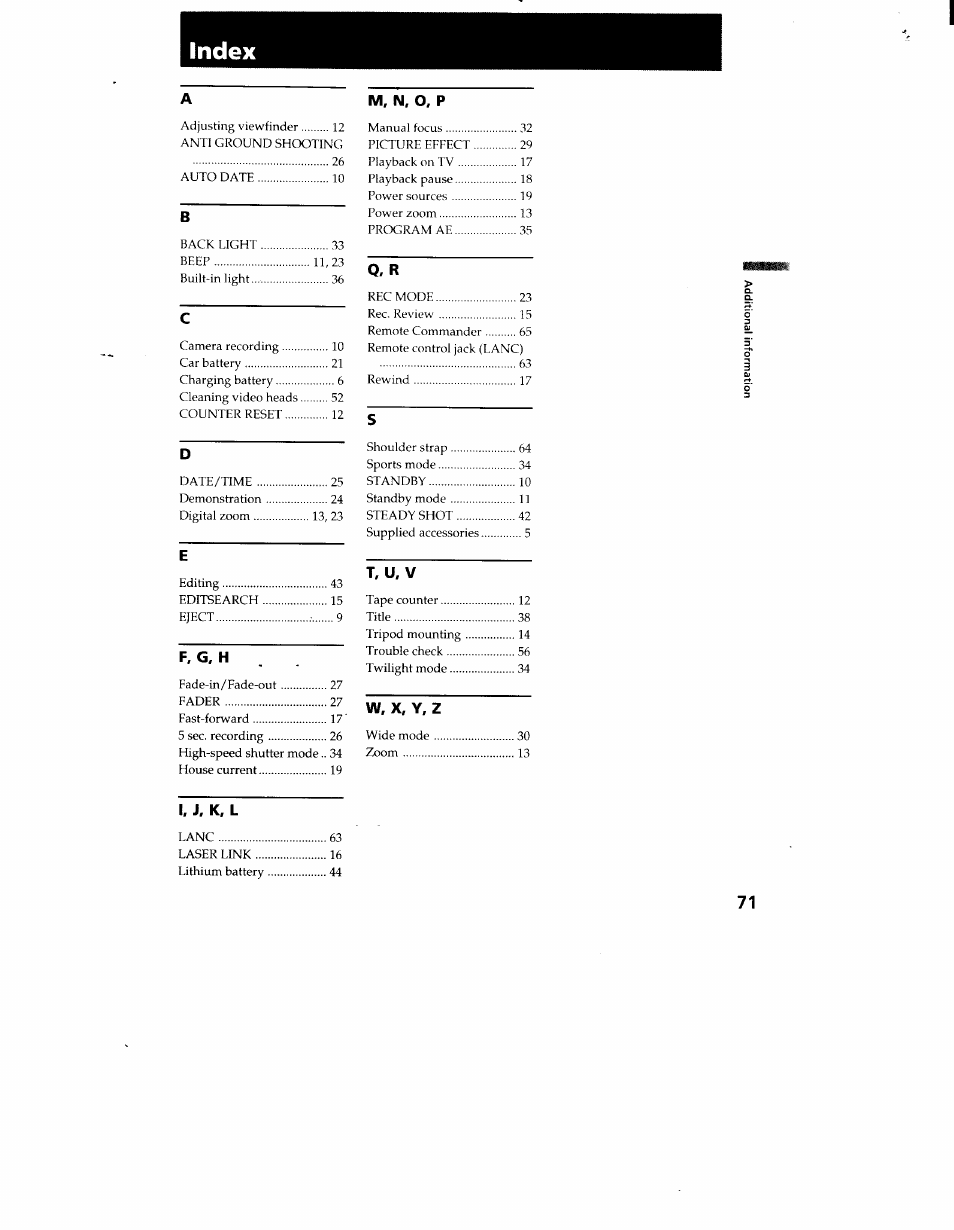 Sony CCD-TR916 User Manual | Page 71 / 71
