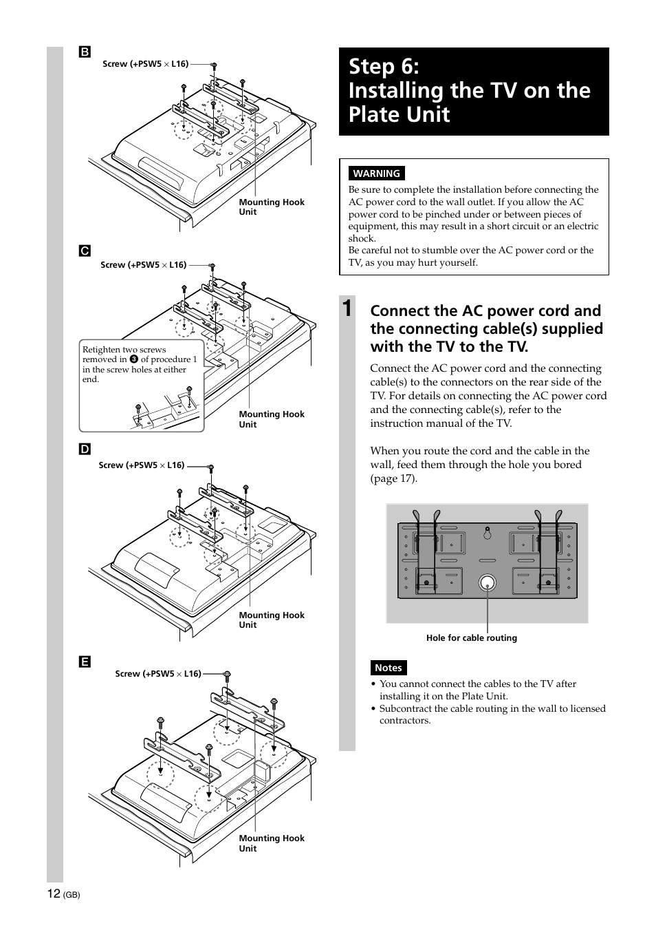 Step 6: installing the tv on the plate unit | Sony KLV-32U100M User Manual | Page 12 / 100