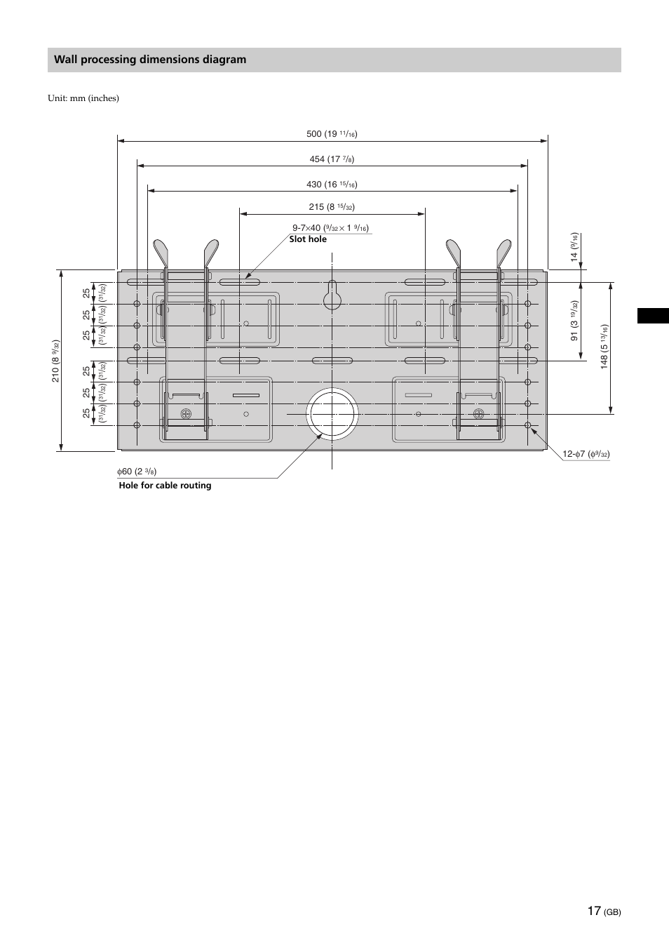 Wall processing dimensions diagram | Sony KLV-32U100M User Manual | Page 17 / 100