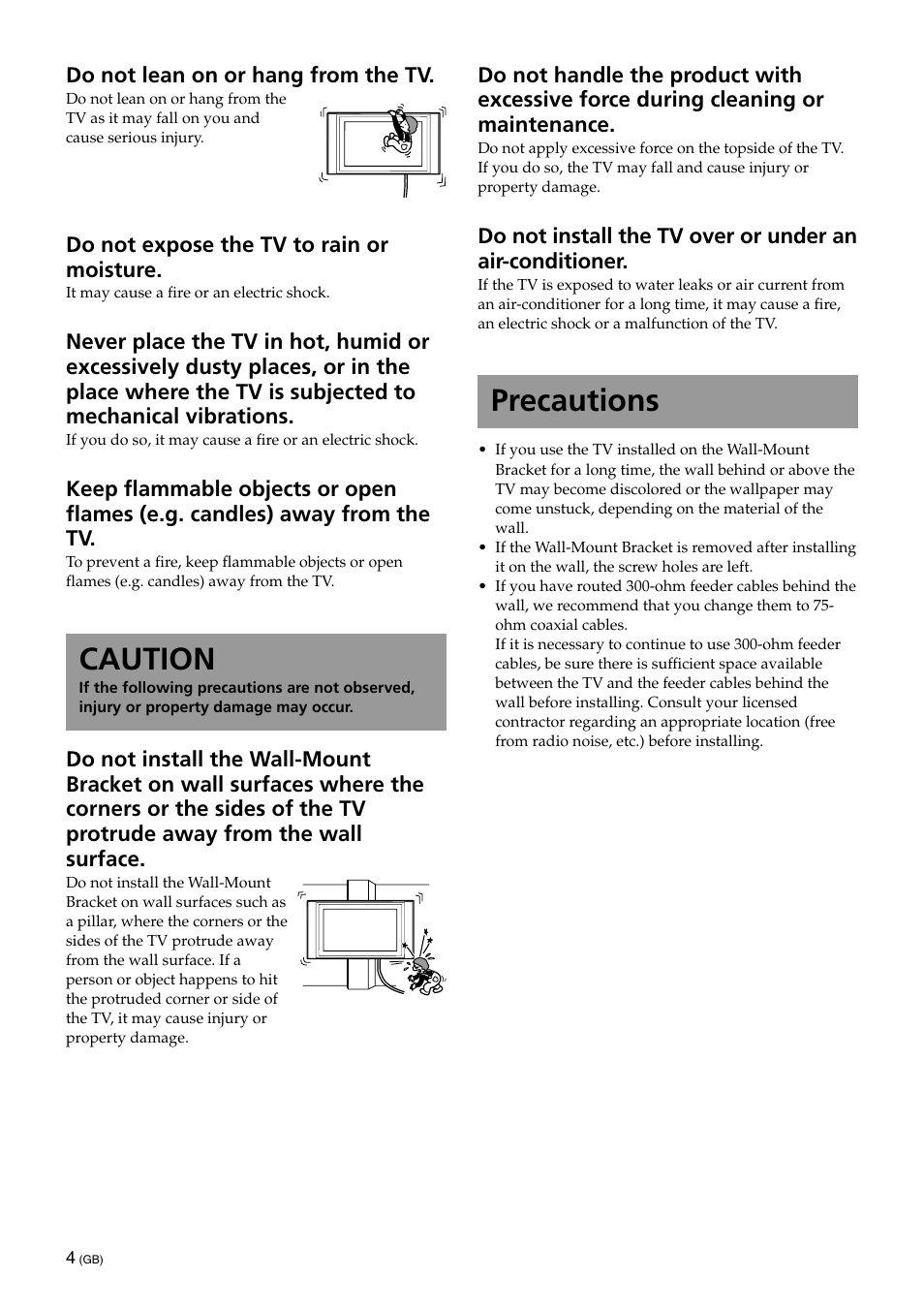 Caution, Precautions | Sony KLV-32U100M User Manual | Page 4 / 100
