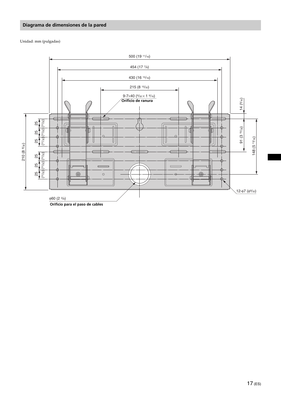 Diagrama de dimensiones de la pared | Sony KLV-32U100M User Manual | Page 49 / 100