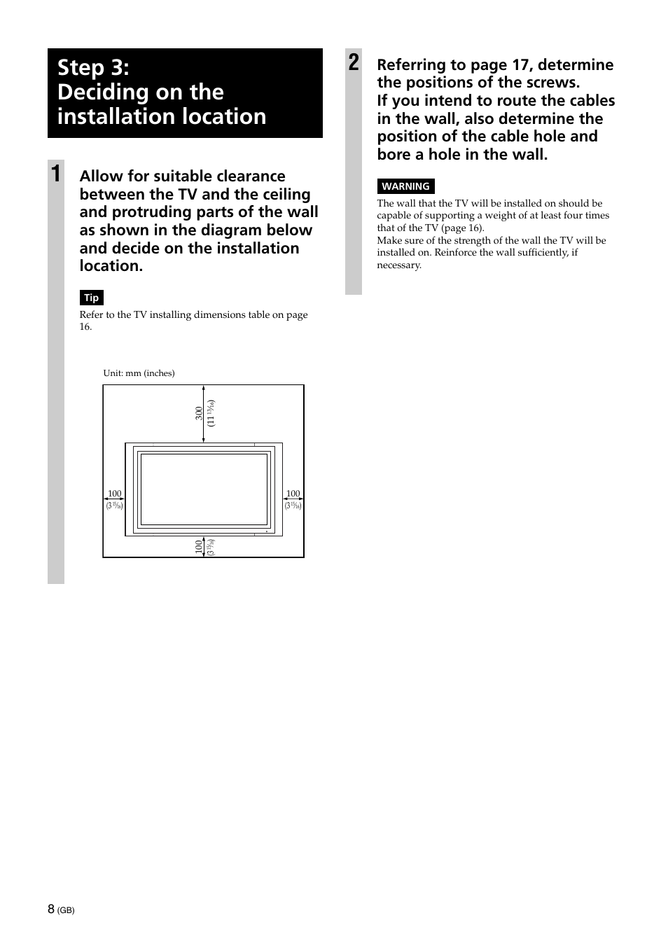 Step 3: deciding on the installation location, Step 3: deciding on the installation location 1 | Sony KLV-32U100M User Manual | Page 8 / 100
