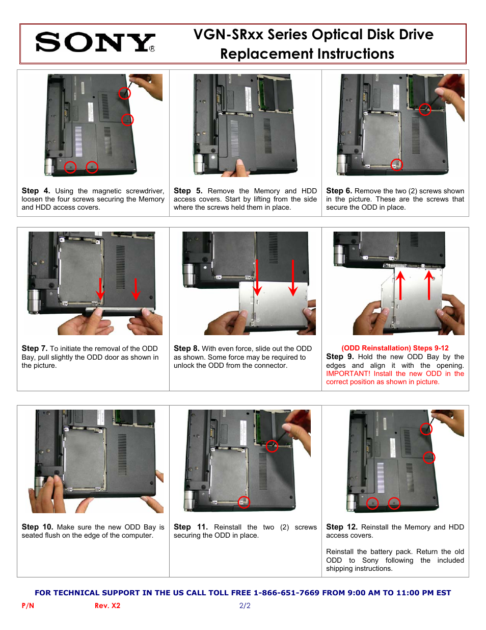 Sony VGN-SRxx Series Optical Disk Drive (Replacement Instructions) User Manual | Page 2 / 2