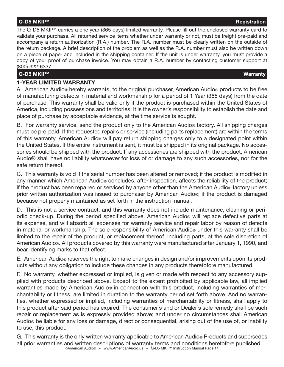 American Audio Q-D5 MKII User Manual | Page 14 / 16