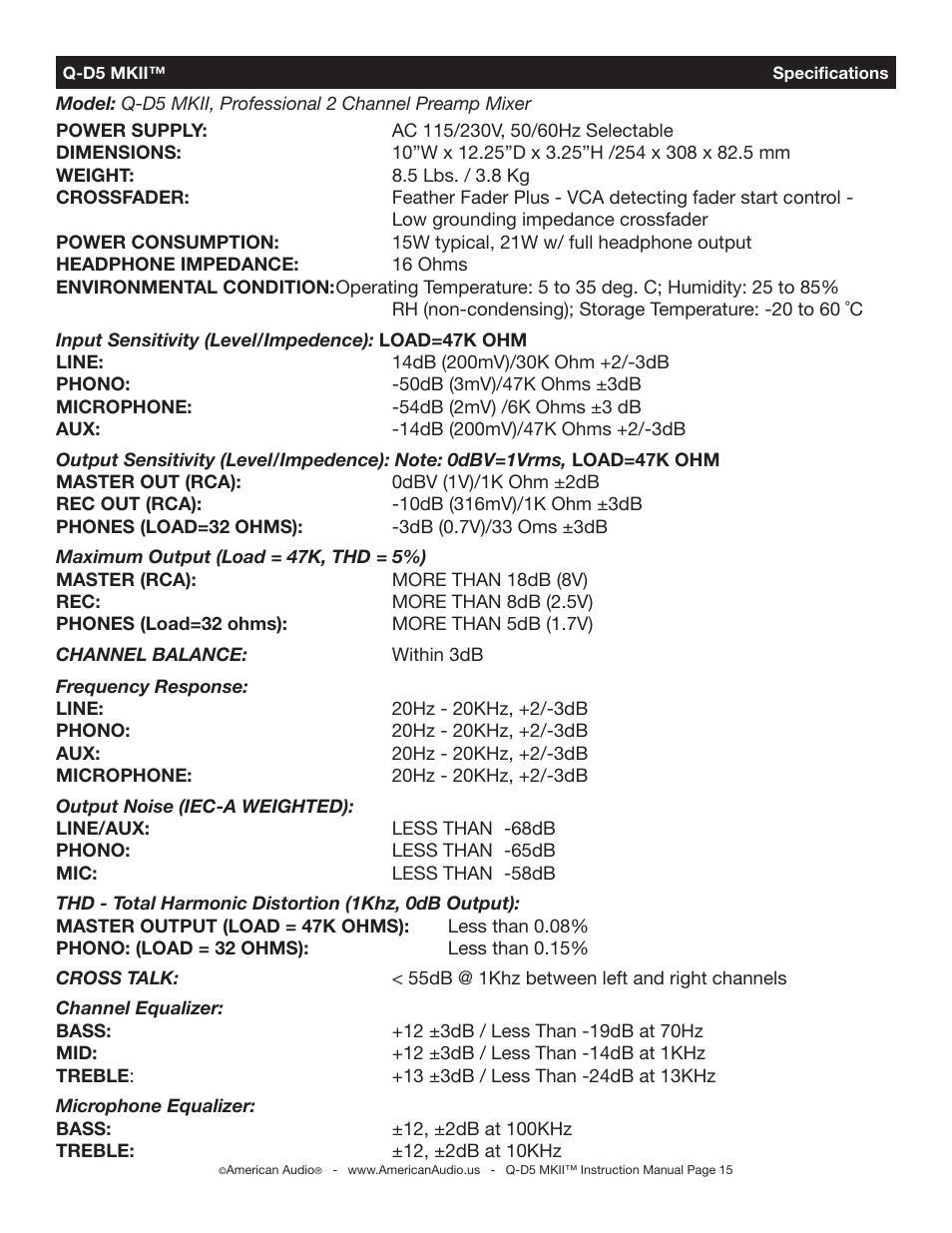 American Audio Q-D5 MKII User Manual | Page 15 / 16