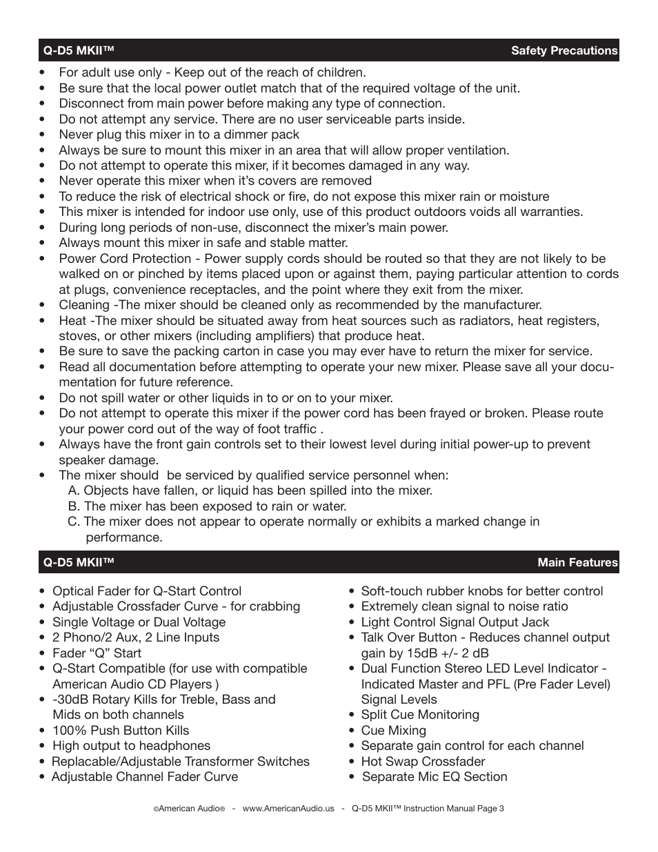 American Audio Q-D5 MKII User Manual | Page 3 / 16