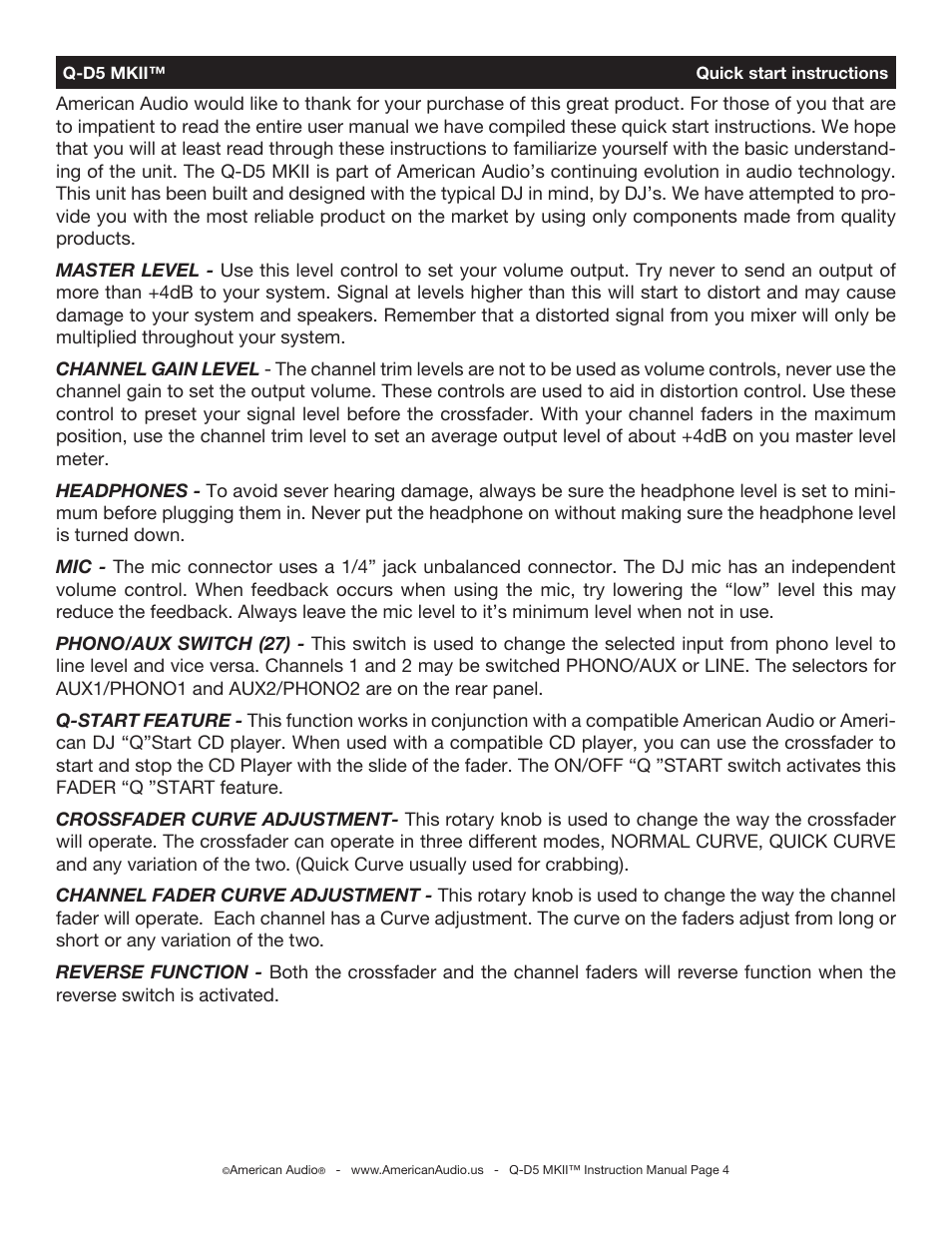 American Audio Q-D5 MKII User Manual | Page 4 / 16