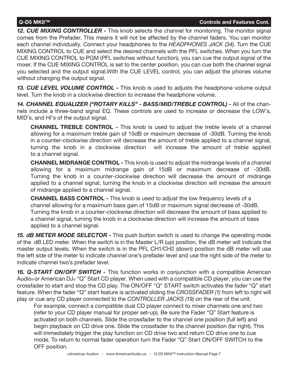 American Audio Q-D5 MKII User Manual | Page 7 / 16