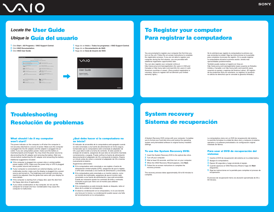 User guide, Guía del usuario, Locate the | Ubique la | Sony VGN-BX563B User Manual | Page 2 / 2
